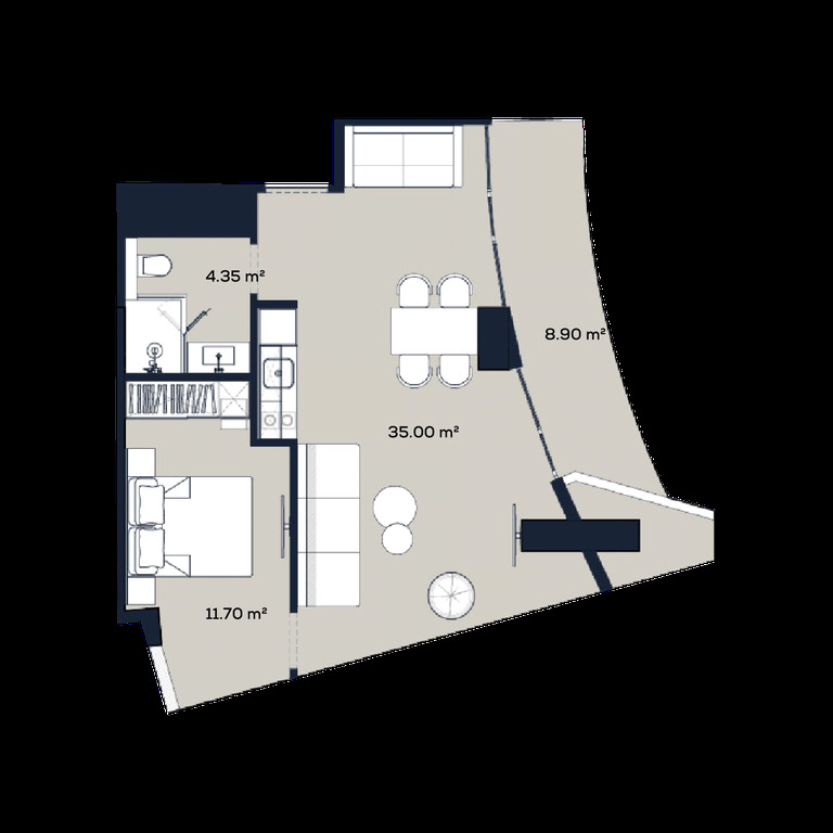 1-комнатная квартира 5222, 60 м² на 52 этаже в Alliance Centropolis, корпус B — планировка 1