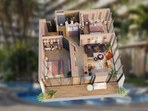 2-ოთახიანი ბინა № 409, 67.5 მ², 4-ე სართულზე Lagoon Resort-ში, კორპუსი C — გეგმა 1