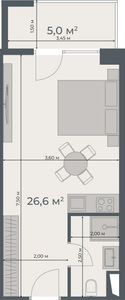 Studio — 31.6 m²