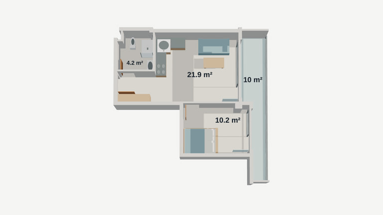 Планування — 1-кімнатна квартира 307, 48,3 м² на 3 поверсі у Lagoon Resort, корпус B