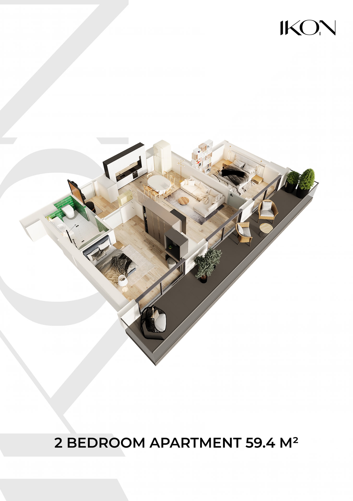 3-room apartment 18-11, 59.4 m² on floor 18 at IKON Tower 1, Building 1 — floor plan 1