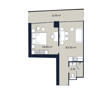 1-кімнатна — 52.5 м²