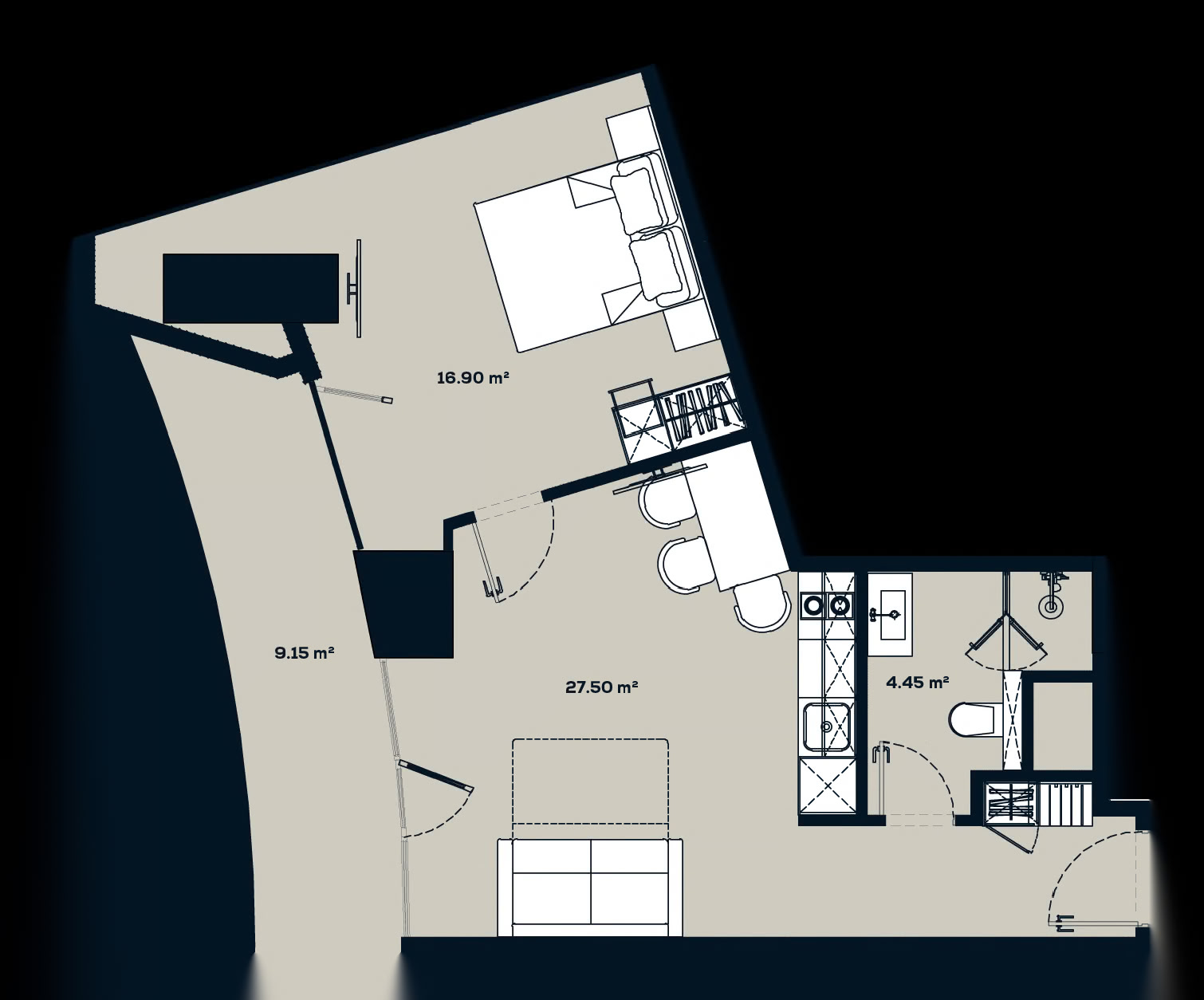 1-кімнатна квартира 2102, 58 м² на 21 поверсі у Alliance Centropolis, корпус A — планування 1