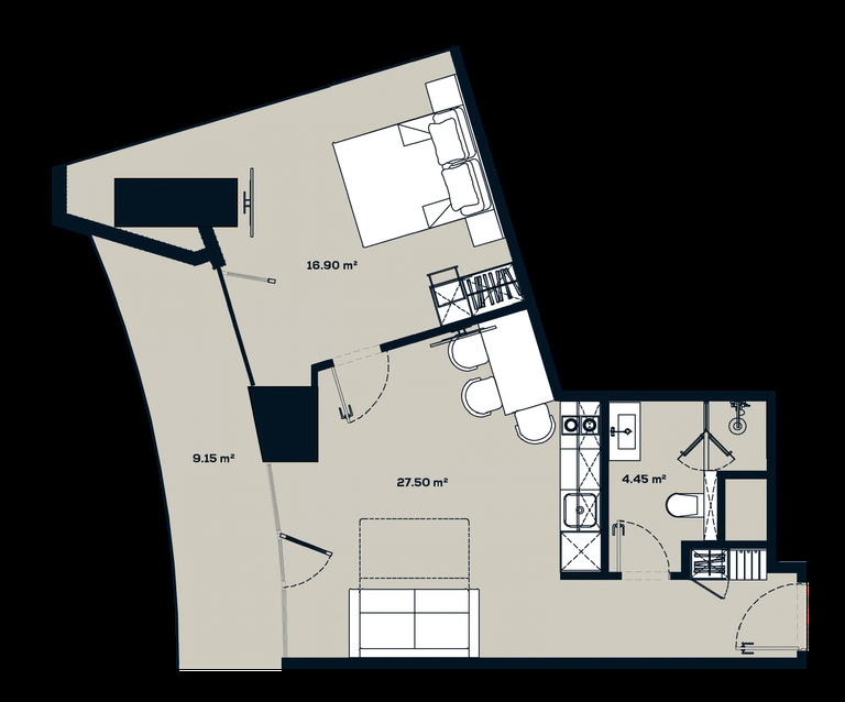 1-кімнатна квартира 2102, 58 м² на 21 поверсі у Alliance Centropolis, корпус A — планування 1