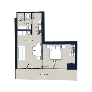 1-кімнатна — 53.3–53.7 м²