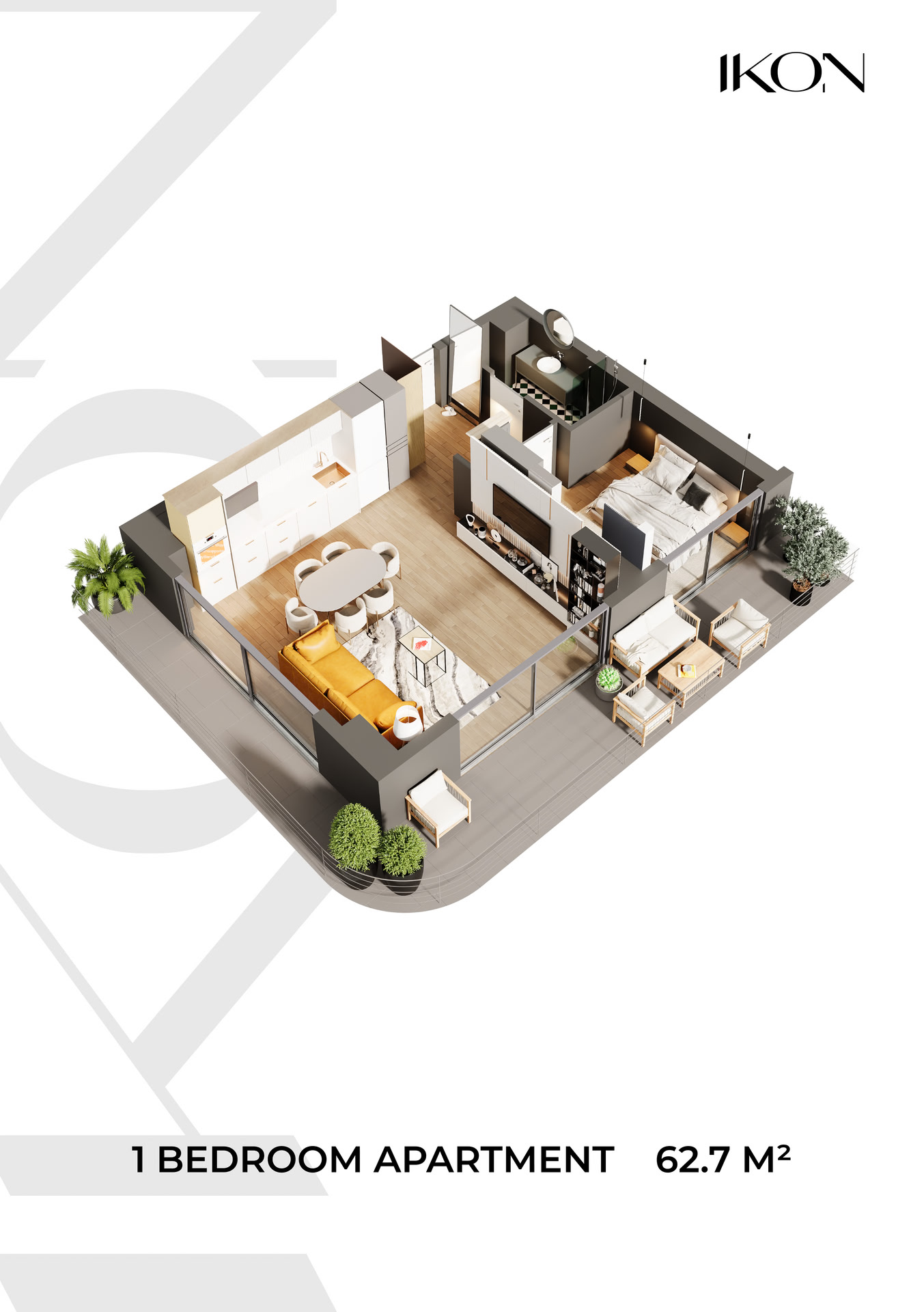 2-кімнатна квартира 11-7, 62,7 м² на 11 поверсі у IKON Tower 1, корпус 1 — планування 1