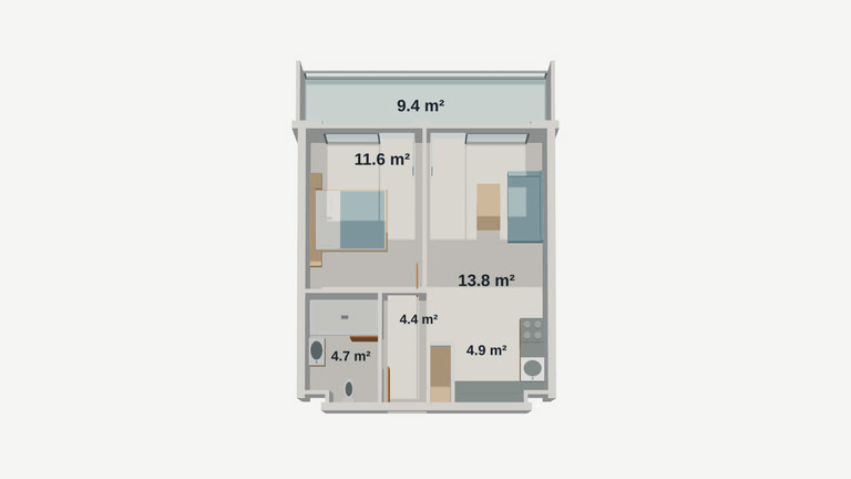 Планування — 1-кімнатна квартира № 316, 50,8 м² на 3-му поверсі у Lagoon Resort, корпус A