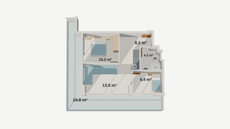 Floor plan — 2-room apartment 508, 68.7 m² on floor 5 at Lagoon Resort, Building C