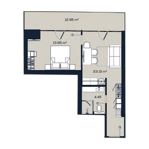 1-кімнатна — 54.2 м²
