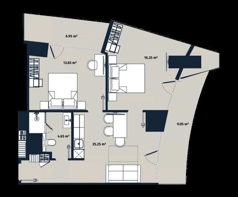 2-комнатная квартира № 2034, 76,3 м² на 20-м этаже в Alliance Centropolis, корпус A — планировка 1