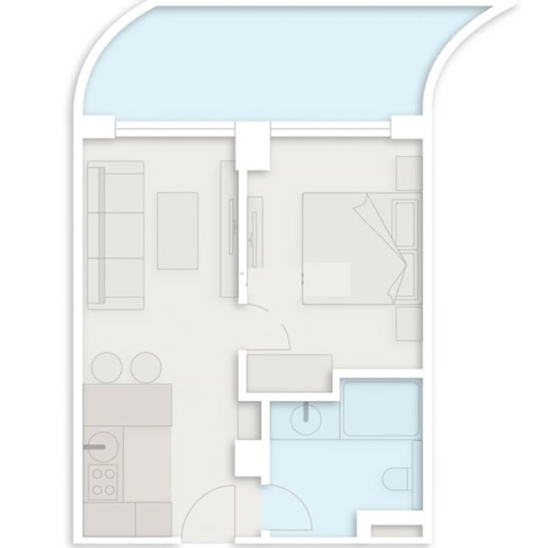 1-room apartment #329, 47.8 m² on floor 3 at Next Collection, Building 1 — floor plan 1