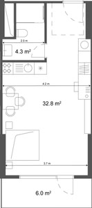 Студия — 38.8 м²