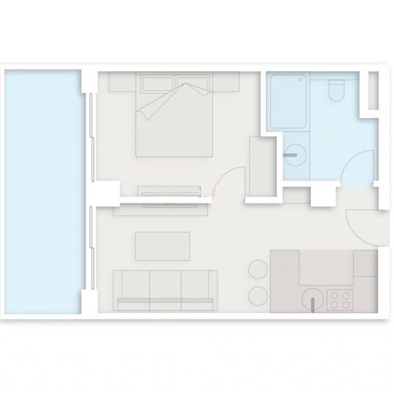 1-пакоевая кватэра № 208, 63,4 м² на 2-м паверсе ў Next Collection, корпус 1 — планіроўка 1