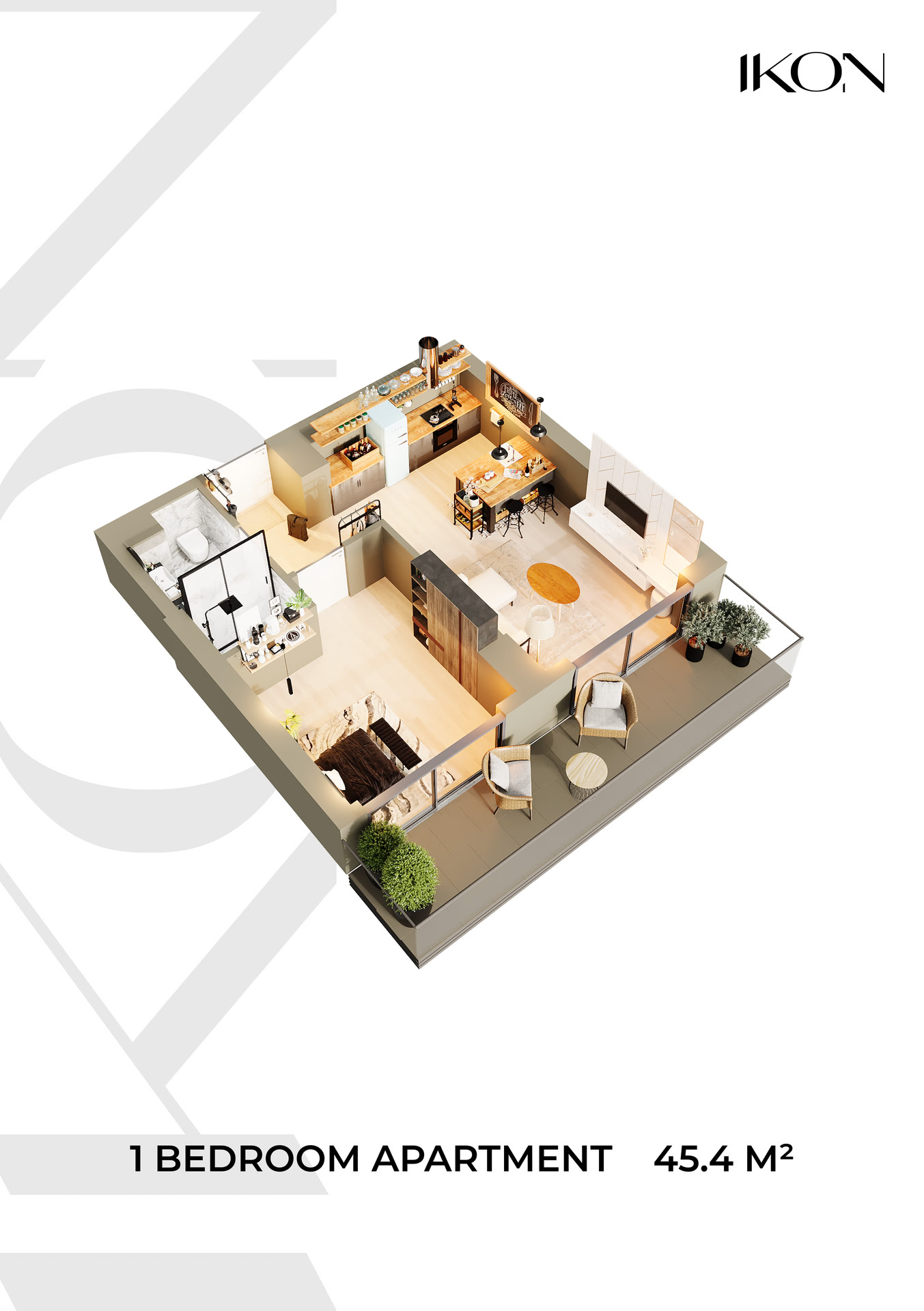 2-room apartment 17-3, 45.4 m² on floor 17 at IKON Tower 1, Building 1 — floor plan 1
