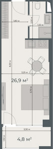 Studio — 31.7 m²