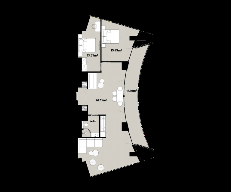 2-комнатная квартира 4430, 113,3 м² на 44 этаже в Alliance Centropolis, корпус B — планировка 1