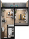 1-room apartment #316, 54.4 m² on floor 3 at Queen's Residence, Building B — floor plan 2