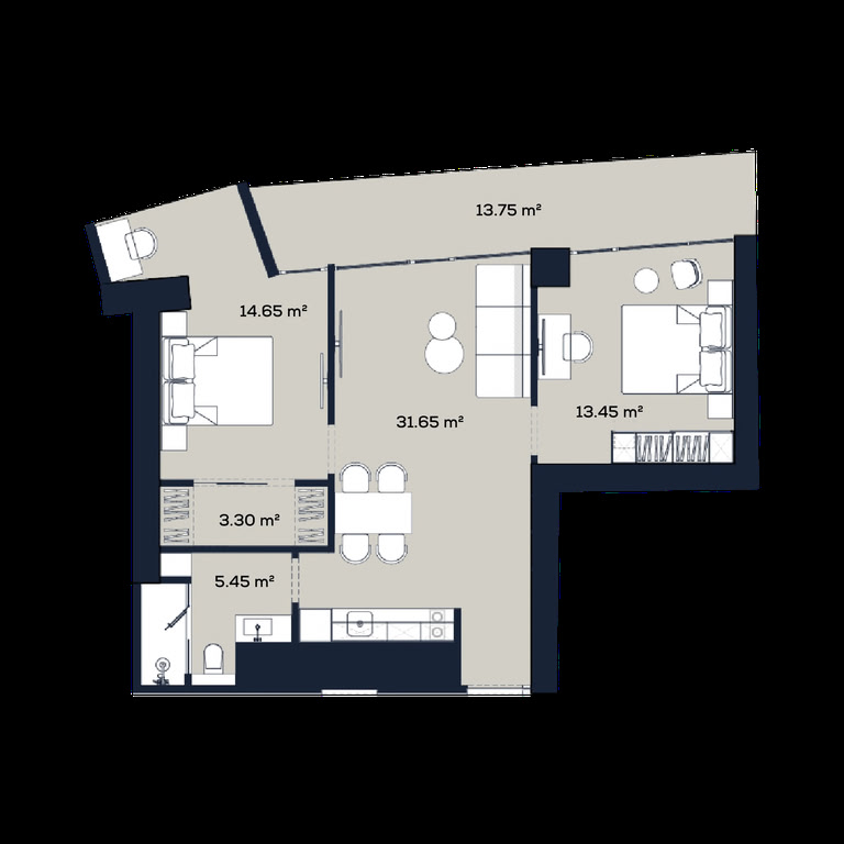 2-пакоевая кватэра № 5204, 82,3 м² на 52-м паверсе ў Alliance Centropolis, корпус B — планіроўка 1
