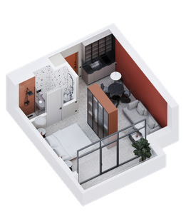 Студыя — 36.9 м²