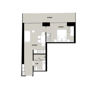 1-кімнатна — 57.7 м²