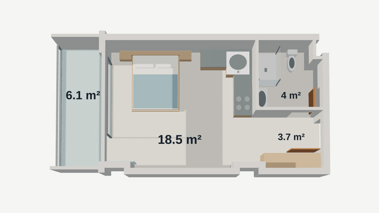 Floor plan — Studio 711, 33.3 m² on floor 7 at Lagoon Resort, Building B