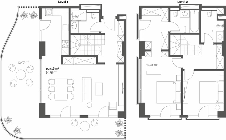 2-room apartment 902, 159.2 m² on floor 9 at Queen's Residence, Building A — floor plan 1