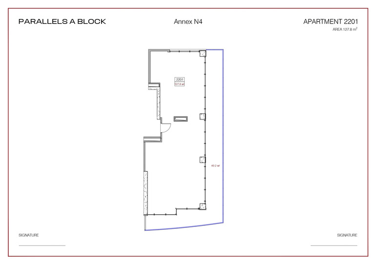 2-комнатная квартира № 2201, 127,8 м² на 22-м этаже в Metropol Parallel, корпус Block A — планировка 1