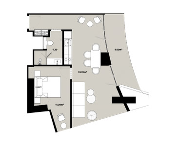 1-кімнатна — 58.3 м²