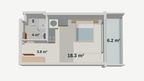 Студія № 305, 34,1 м² на 3-му поверсі у Lagoon Resort, корпус B — планування 2