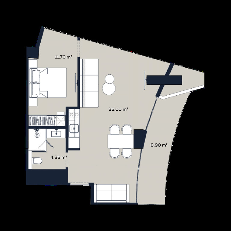 1-комнатная квартира 5220, 60 м² на 52 этаже в Alliance Centropolis, корпус B — планировка 1