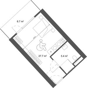 Студия — 34.4–34.7 м²