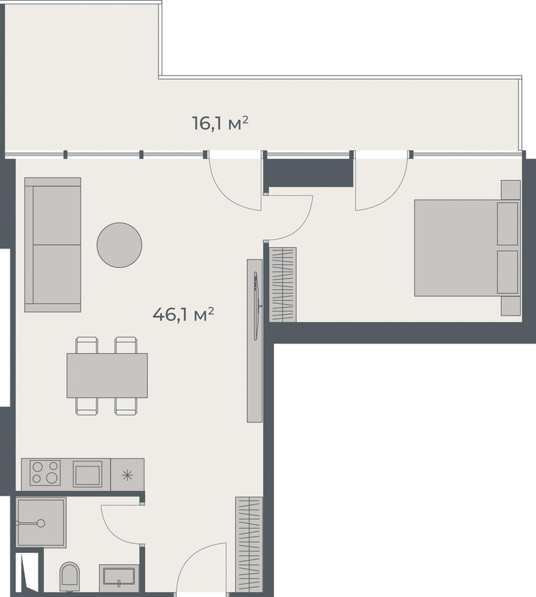 1-room apartment 2804, 62.2 m² on floor 28 at ONE, Building ONE — floor plan 1