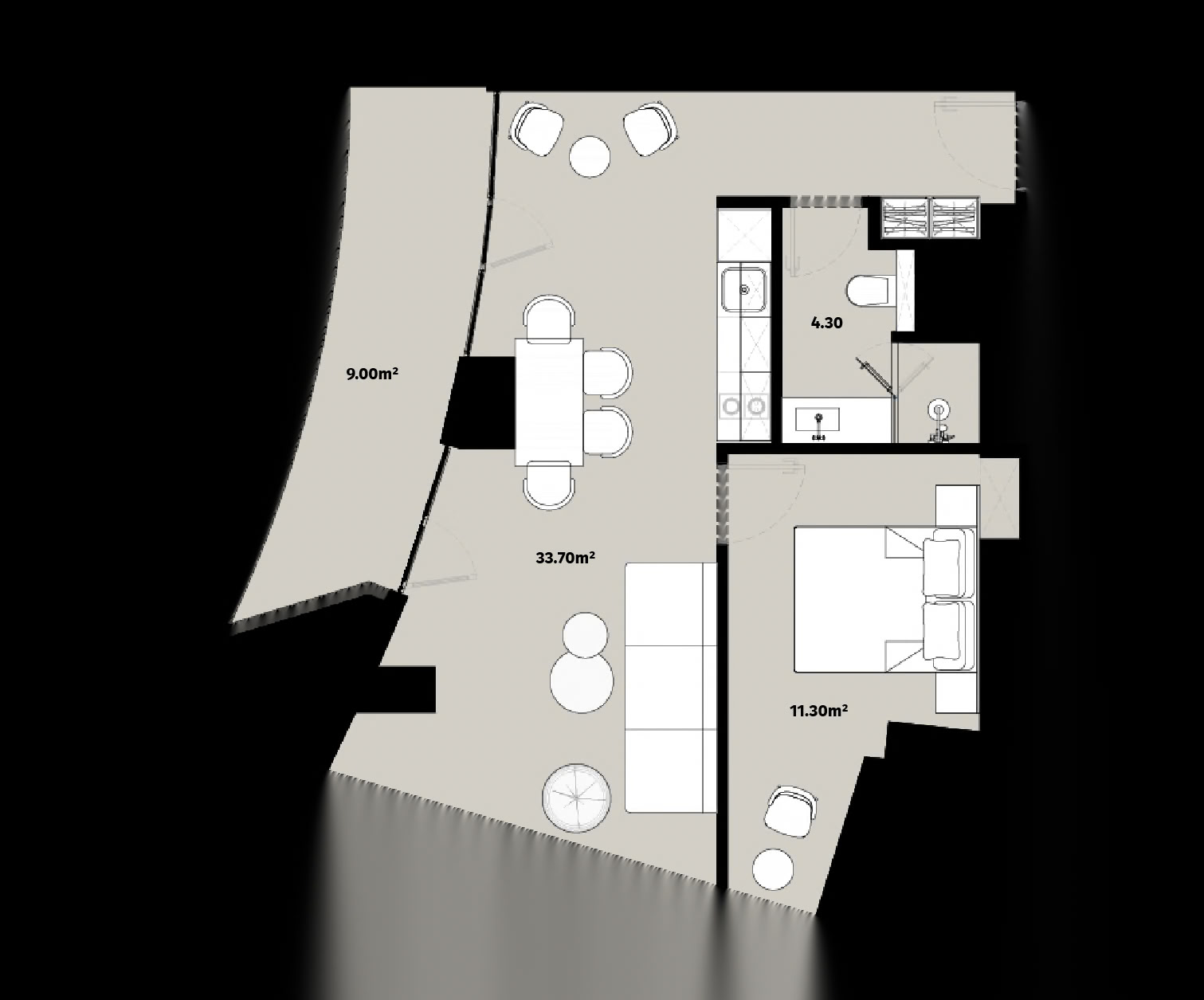 1-пакоевая кватэра 4301, 58,3 м² на 43 паверсе ў Alliance Centropolis, корпус B — планіроўка 1