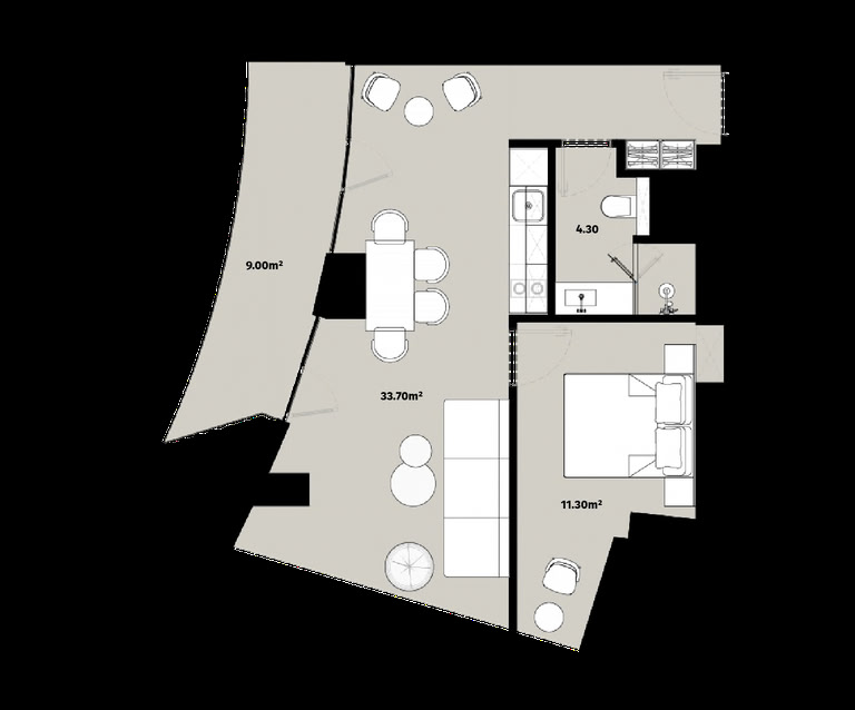 1-пакоевая кватэра 4301, 58,3 м² на 43 паверсе ў Alliance Centropolis, корпус B — планіроўка 1