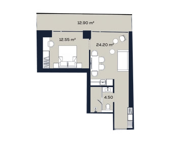 1-кімнатна — 54.2 м²