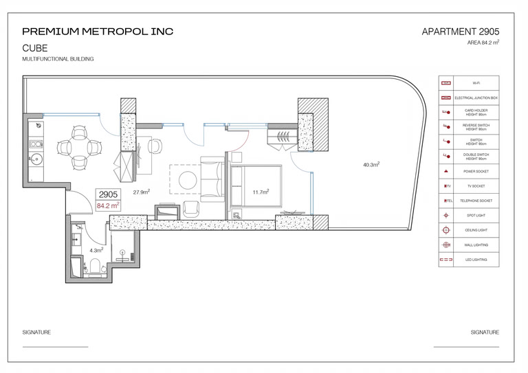 1-room apartment #2905, 84.2 m² on floor 29 at Metropol Cube, Building Cube — floor plan 1