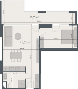 1-room — 61.4 m²
