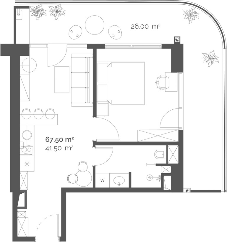 1-кімнатна квартира 320, 67,5 м² на 3 поверсі у Queen's Residence, корпус B — планування 1