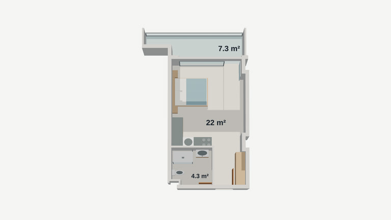 Планировка — Студия 301, 34,7 м² на 3 этаже в Lagoon Resort, корпус A