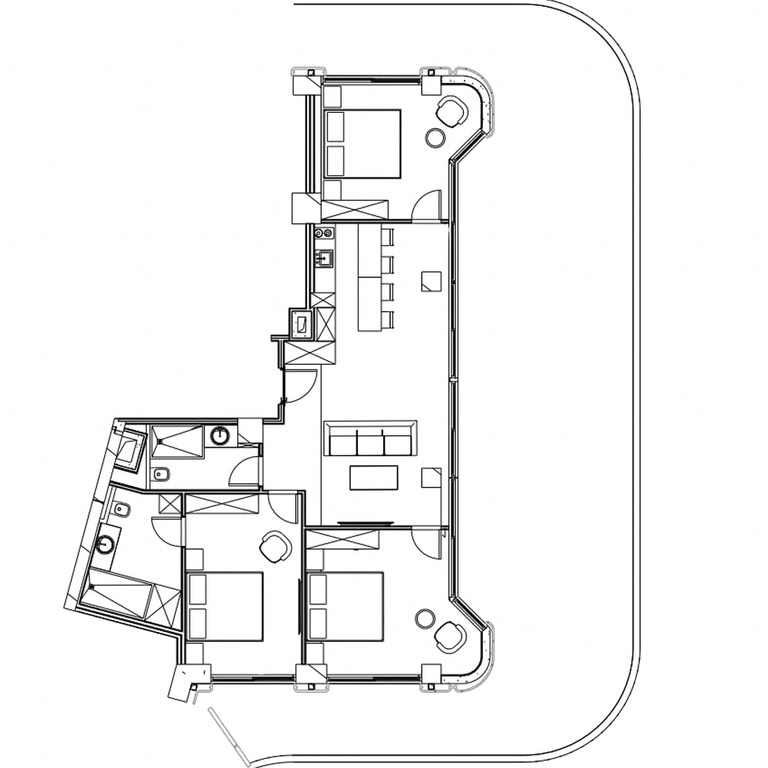 3-комнатная квартира № 1117, 203,8 м² на 11-м этаже в Next Collection, корпус 1 — планировка 1