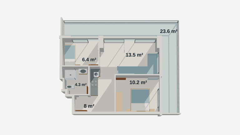 Планіроўка — 2-пакоевая кватэра 402, 70,4 м² на 4 паверсе ў Lagoon Resort, корпус B