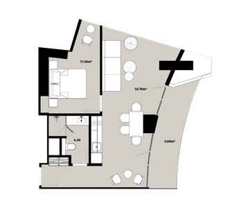 1-кімнатна — 58.3 м²