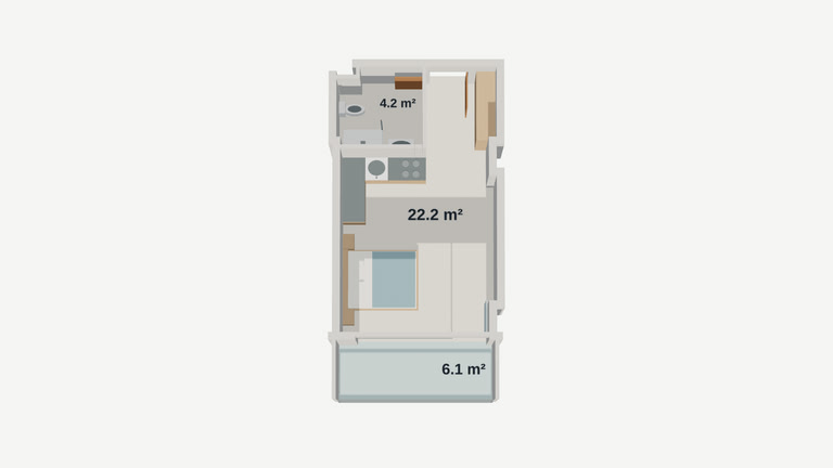 Планіроўка — Студыя № 304, 32,9 м² на 3-м паверсе ў Lagoon Resort, корпус A