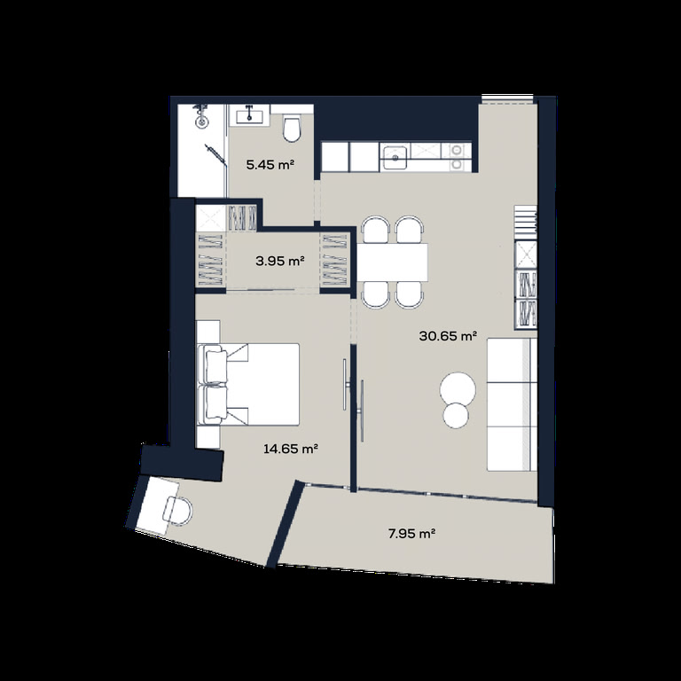 1-room apartment #5203, 62.7 m² on floor 52 at Alliance Centropolis, Building B — floor plan 1