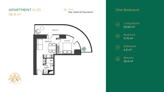 1-комнатная — 57.6 м²
