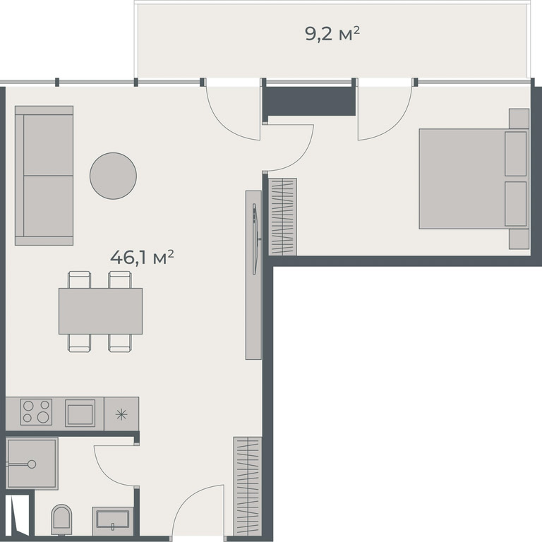 1-комнатная квартира № 2903, 55,3 м² на 29-м этаже в ONE, корпус ONE — планировка 1