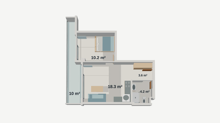 Планування — 1-кімнатна квартира 614, 48,7 м² на 6 поверсі у Lagoon Resort, корпус B